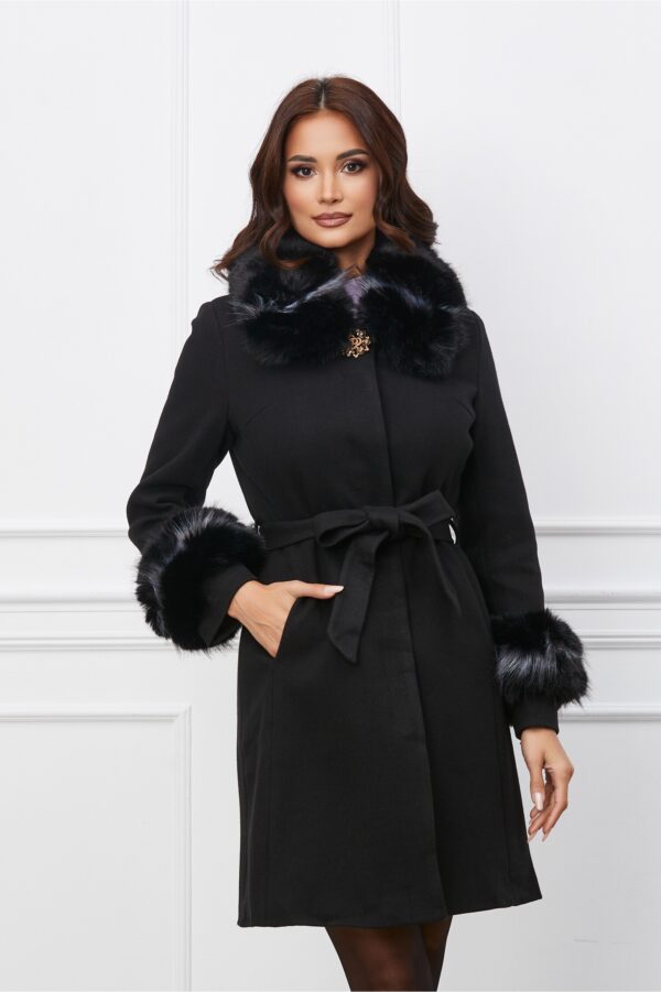 Palton Alina negru cu blanita si cordon