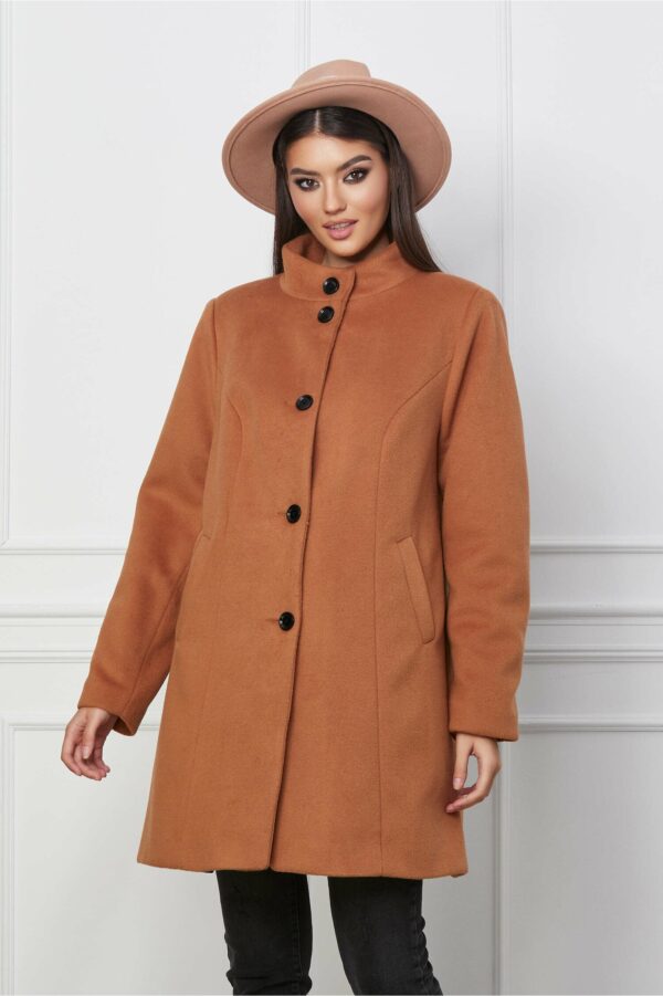 Palton Betty bej drept cu buzunare