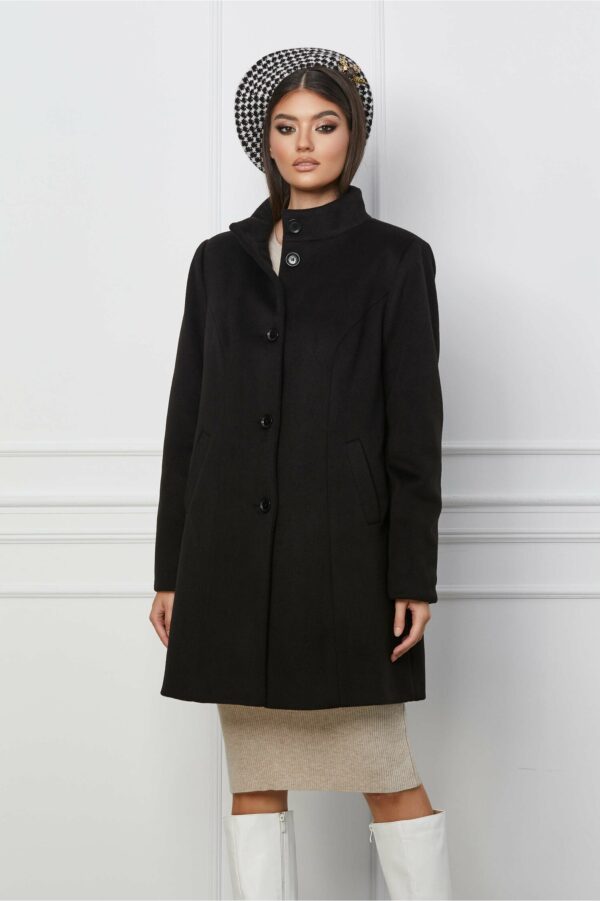 Palton Betty negru drept cu buzunare