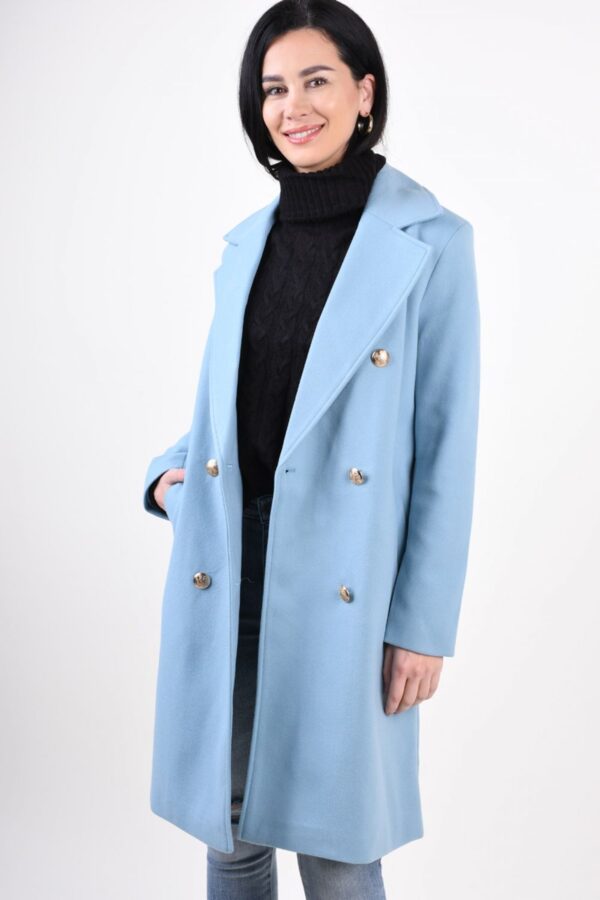 Palton dama bleu cu doua randuri de nasturi