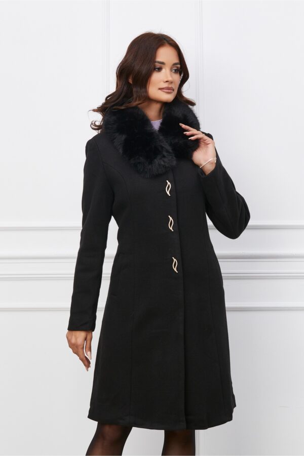 Palton Dora negru cu blanita la guler