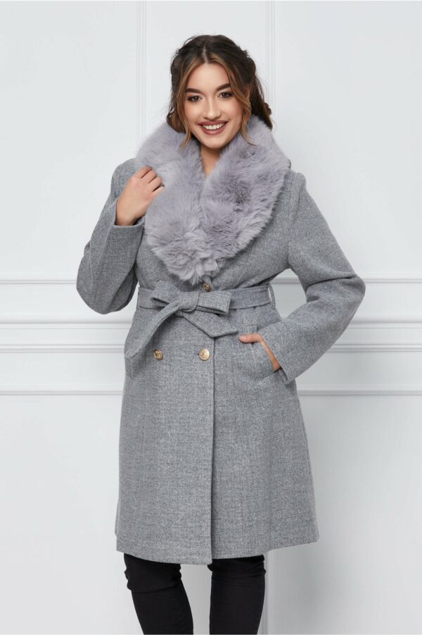 Palton Geanina gri cu nasturi si cordon