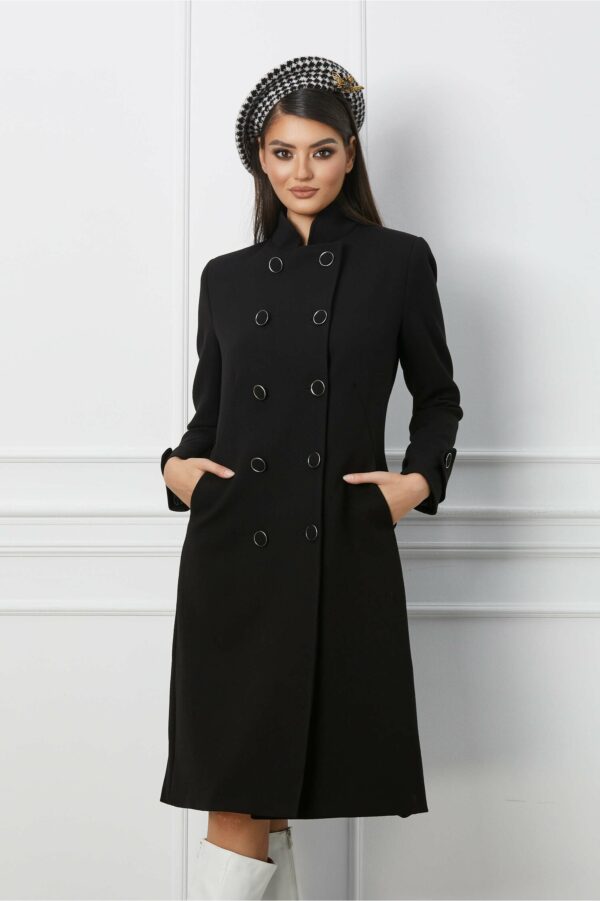 Palton Moze negru cu nasturi si buzunare