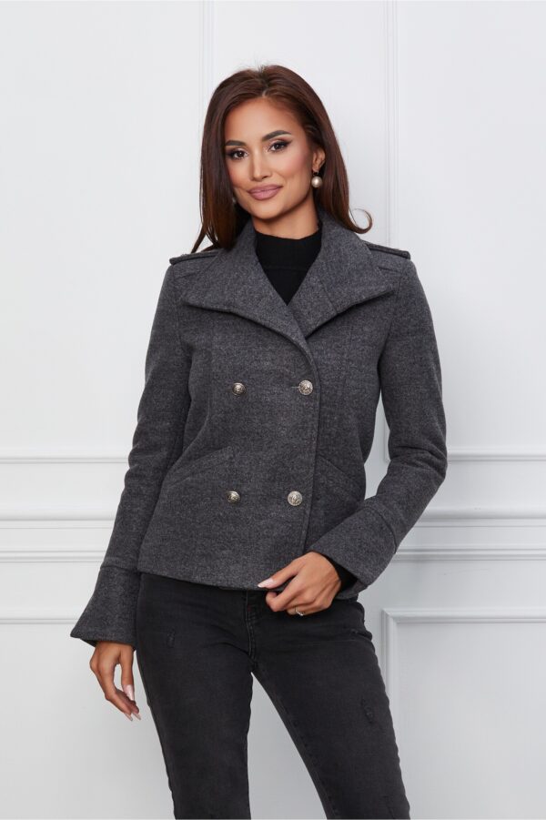 Palton Moze scurt gri cu buzunare