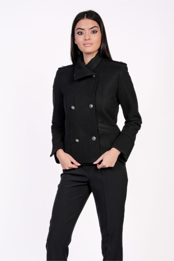 Palton Moze scurt negru cu buzunare