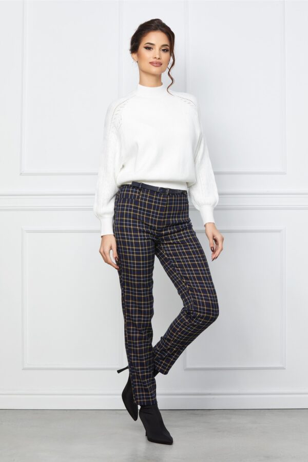 Pantaloni Elly bleumarin in carouri galbene