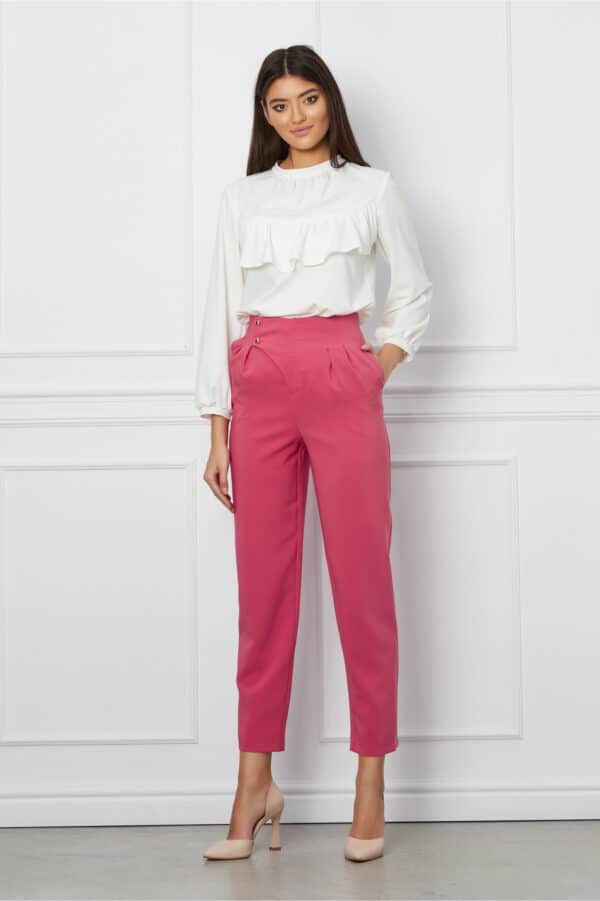 Pantaloni LaDonna somon cu pliuri in talie