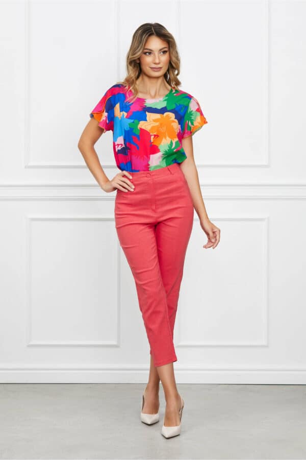 Pantaloni Lara corai cu buzunare