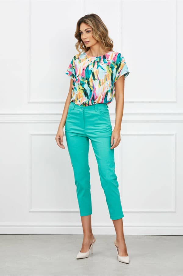 Pantaloni Lara turcoaz cu buzunare