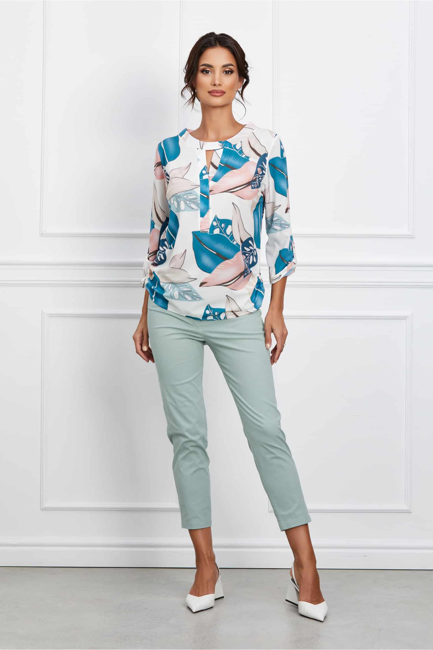 Pantaloni Mara verde fistic cu talie inalta