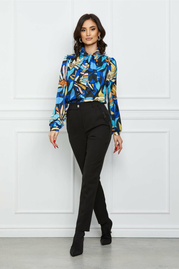 Pantaloni Moze negri cu accesoriu la buzunare