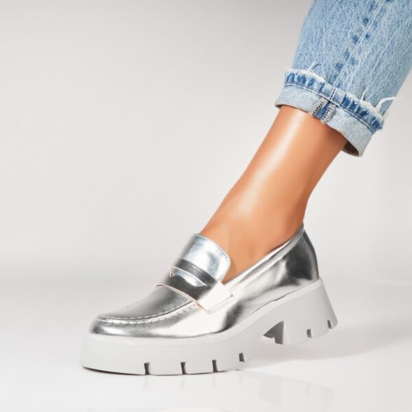 Pantofi dama casual Argintii din Piele Ecologica Lacuita Lyndon A7209