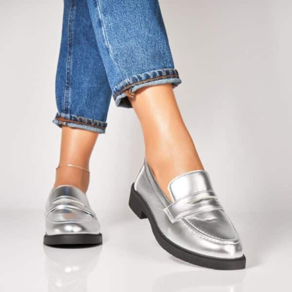 Pantofi dama casual Argintii din Piele Ecologica Lacuita Nasiya A7205