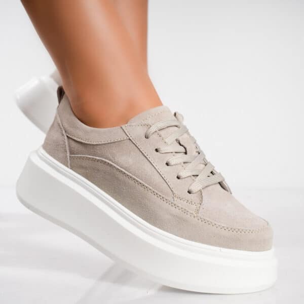 Pantofi dama casual Bej din Piele Naturala Intoarsa Toega