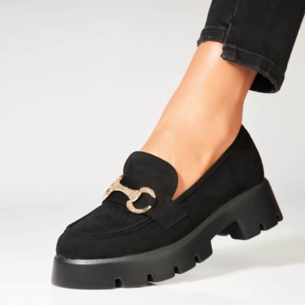 Pantofi dama casual Negri din Piele Ecologica Intoarsa Ikram A6950