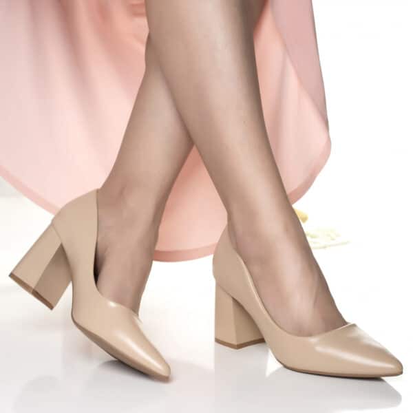 Pantofi dama cu toc bej din piele ecologica furga