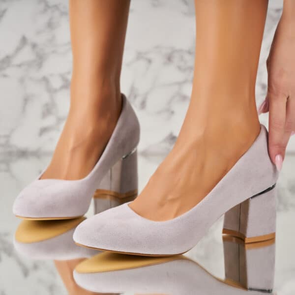 Pantofi dama cu toc Gri din Piele Ecologica Intoarsa Cadance A3644