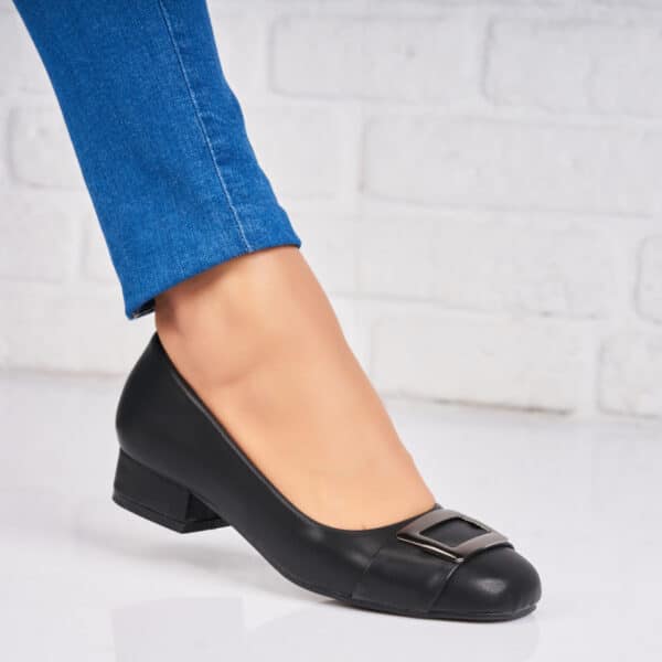 Pantofi dama cu toc Negri din Piele Ecologica Anyue A4350