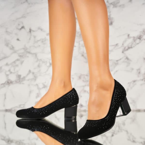 Pantofi dama cu toc Negri din Piele Ecologica Intoarsa Jannali A3944