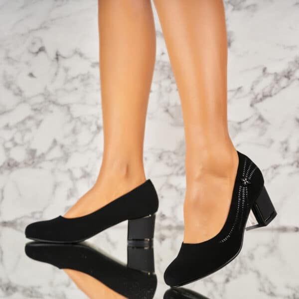 Pantofi dama cu toc Negri din Piele Ecologica Intoarsa Maevyn A3947