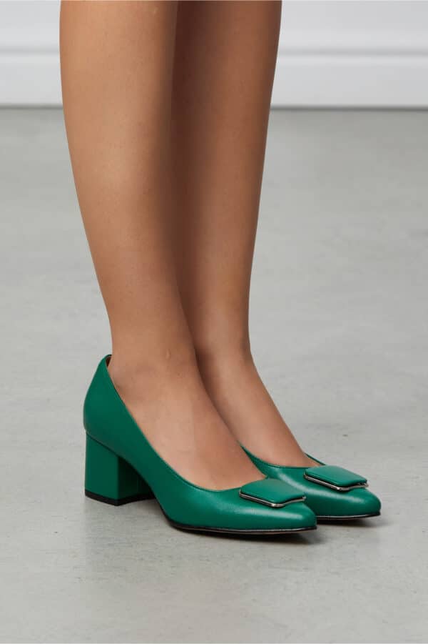 Pantofi verzi din piele naturala cu aplicatie pe varf