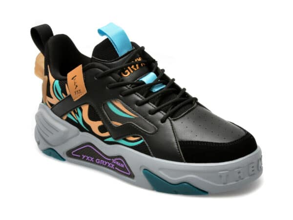 Pantofi GRYXX negri, A201, din piele ecologica