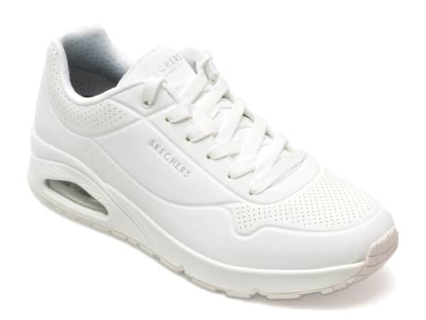 Pantofi SKECHERS albi, UNO, din piele ecologica