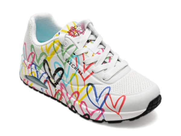 Pantofi SKECHERS albi, UNO, din piele ecologica