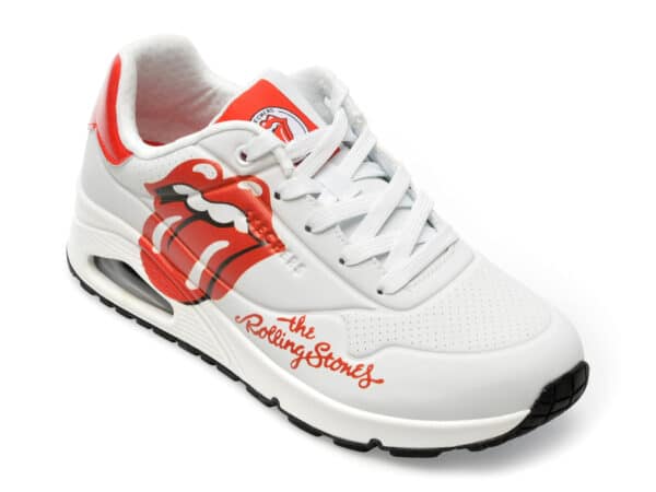 Pantofi SKECHERS albi, UNO, din piele ecologica