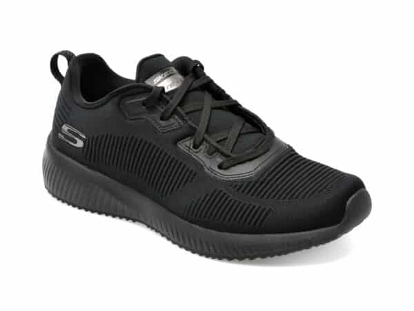 Pantofi SKECHERS negri, SKECHERS SQUAD, din material textil