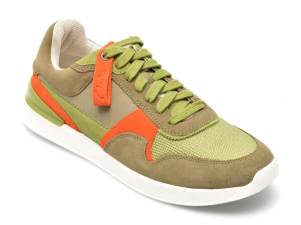 Pantofi sport CLARKS kaki, RACELITE TOR-I, din piele intoarsa si material textil