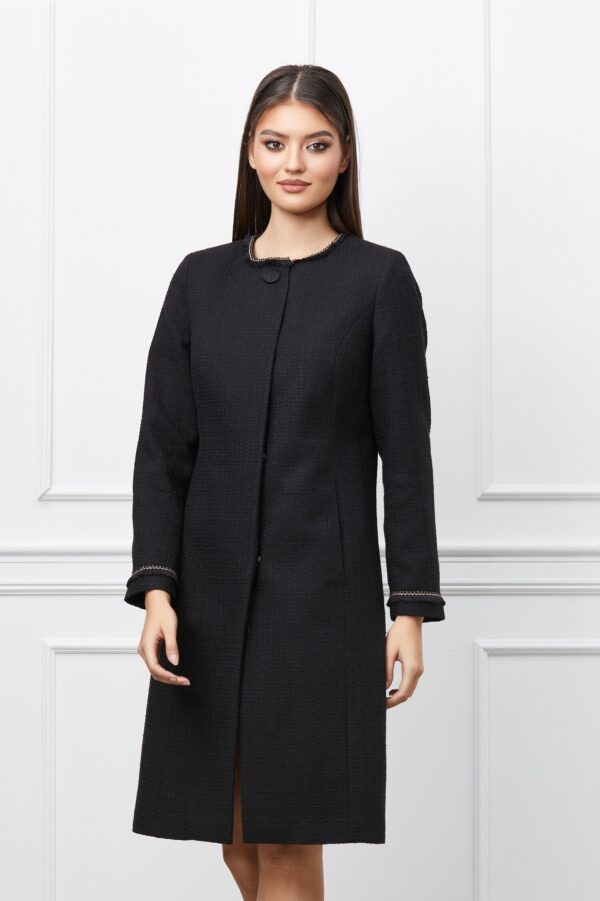 Pardesiu Leonard Collection negru din tweed