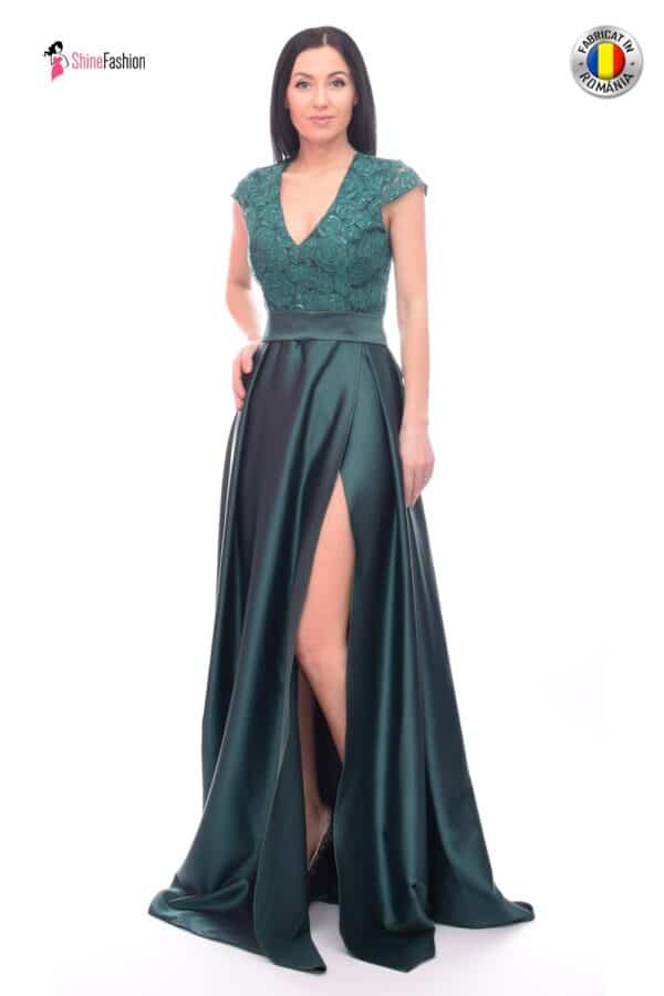 Rochie Artista de seara lunga petrecuta de la talie in jos din material satinat