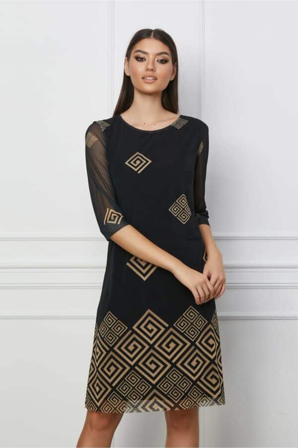Rochie Adina neagra cu imprimeu labirint bej