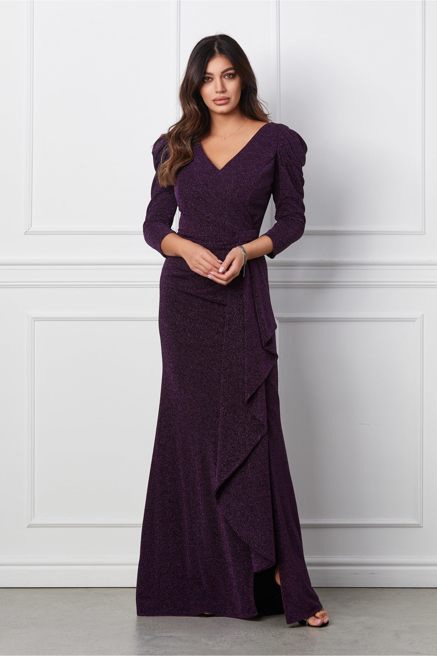 Rochie Antonia lunga mov cu glitter