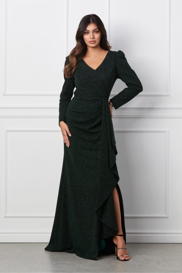 Rochie Antonia lunga verde cu glitter