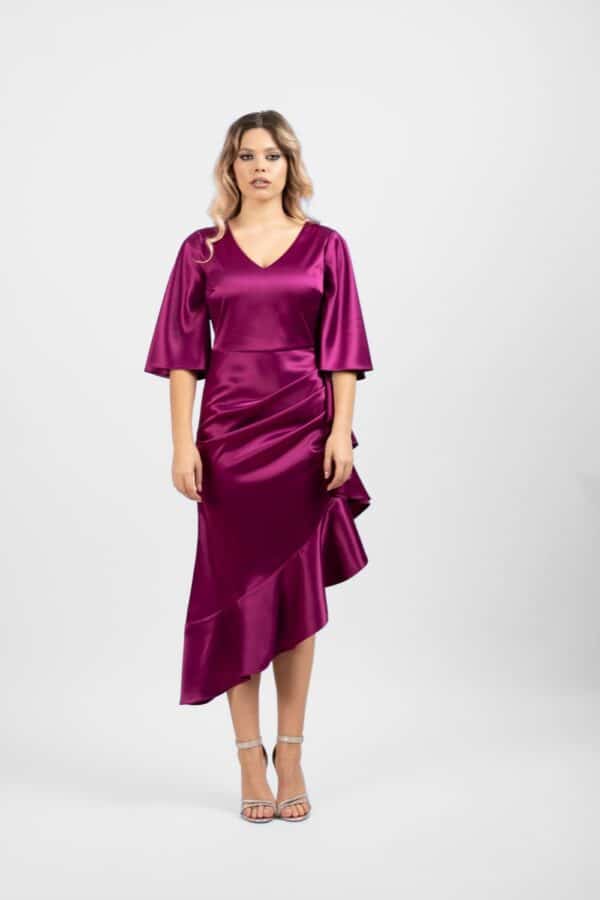 Rochie eleganta din tesatura vaporoasa satinata de culoare mov