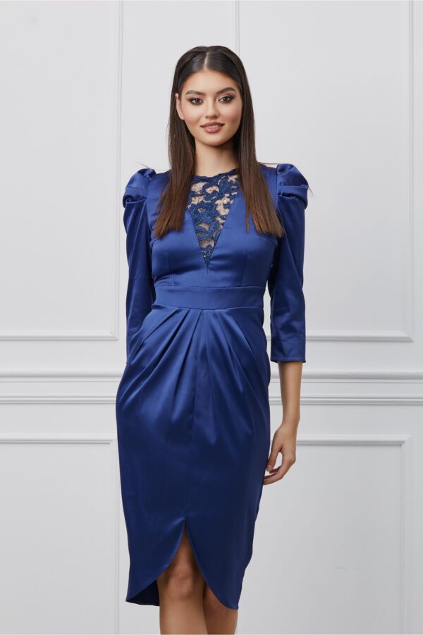 Rochie Dy Fashion bleumarin cu dantela la bust