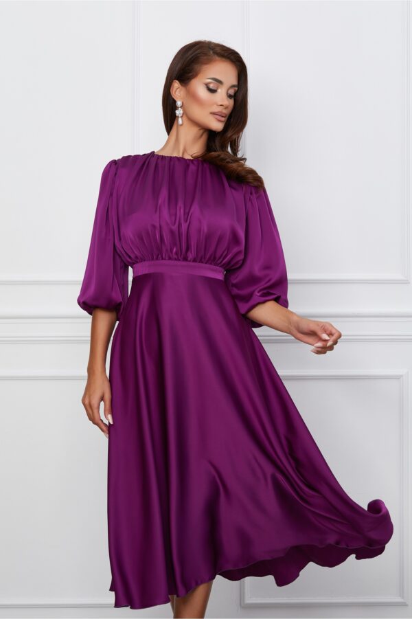 Rochie Dy Fashion mov din satin cu pliuri la bust