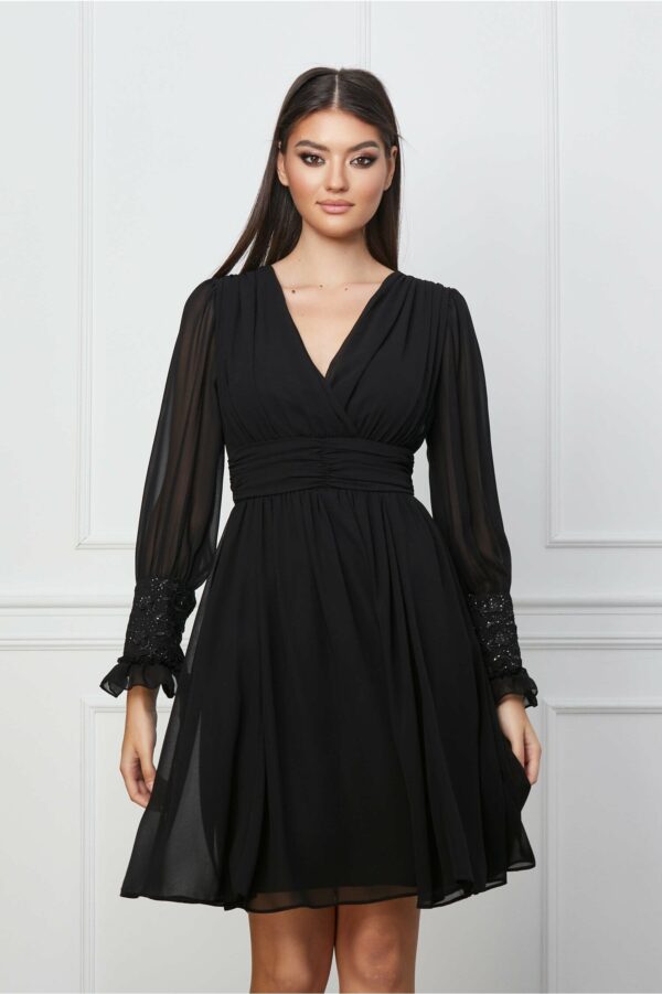 Rochie Dy Fashion neagra cu dantela la maneci