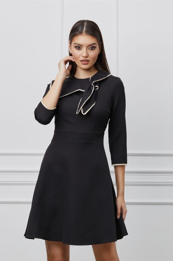 Rochie Dy Fashion neagra cu funda la guler