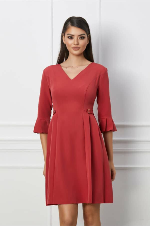 Rochie Dy Fashion roz coniac cu nasturi si pliuri in talie
