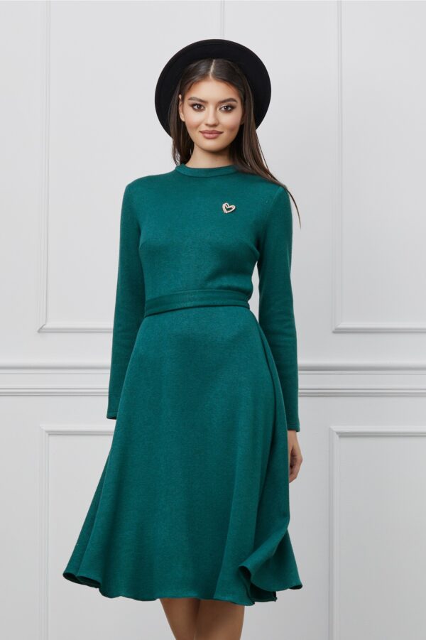 Rochie Dy Fashion turcoaz din tricot cu aplicatie detasabila la bust