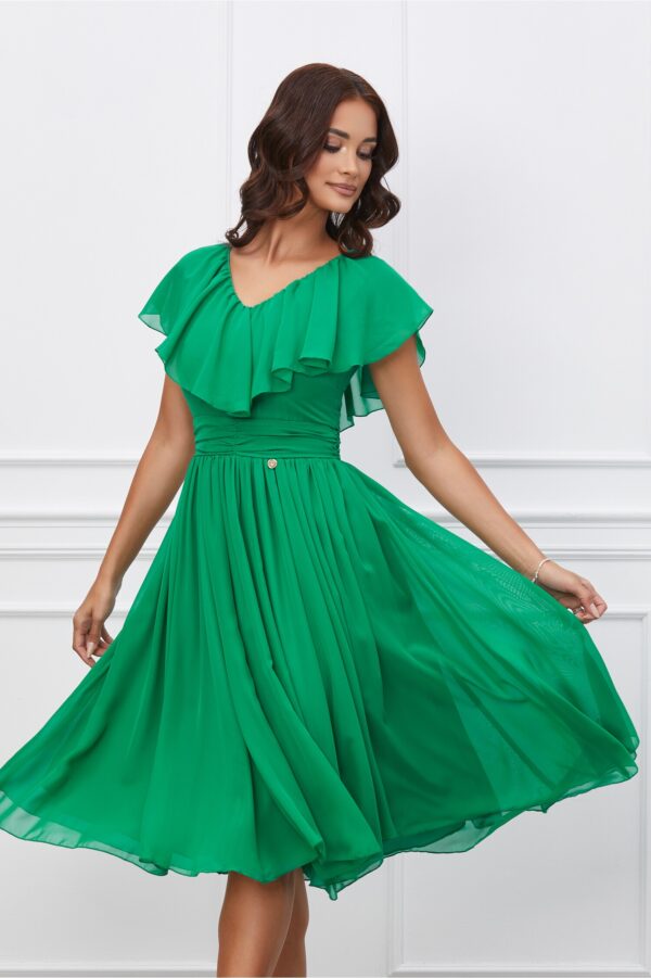 Rochie Dy Fashion verde din voal cu volanas la bust