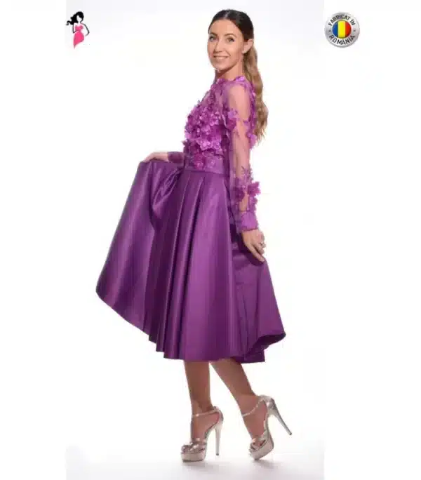 Rochie eleganta din tafta cu croiala clos de lungime midi