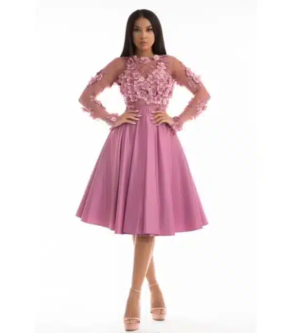 Rochie eleganta din tafta cu broderie florala 3D