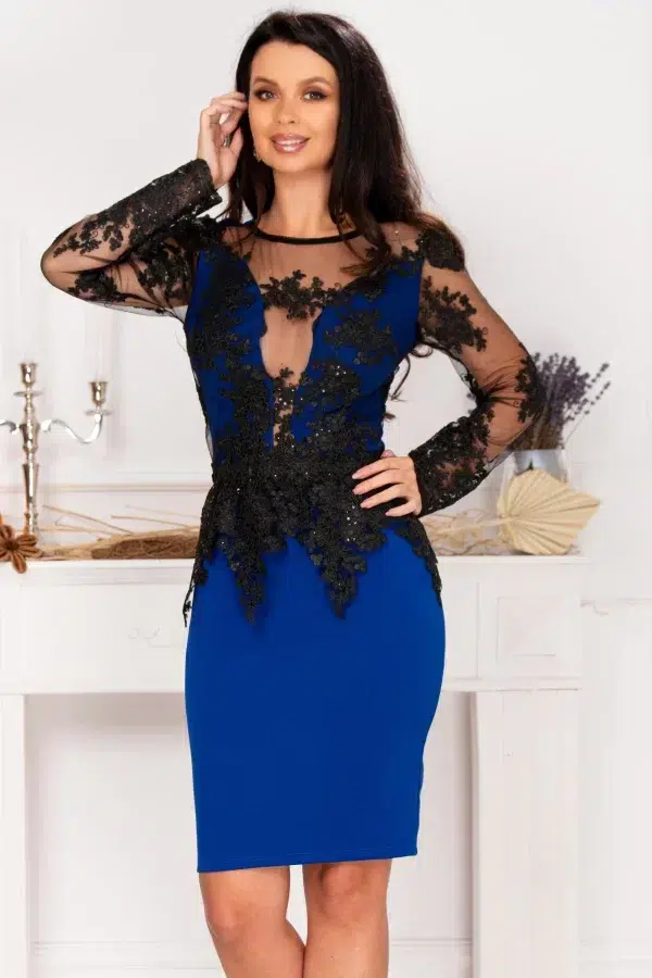 Rochie eleganta Elisson albastru royal cu peplum detasabil brodat