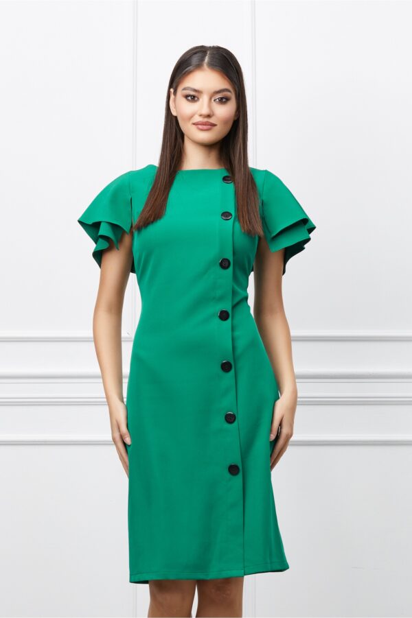 Rochie Elena verde cu nasturi in fata