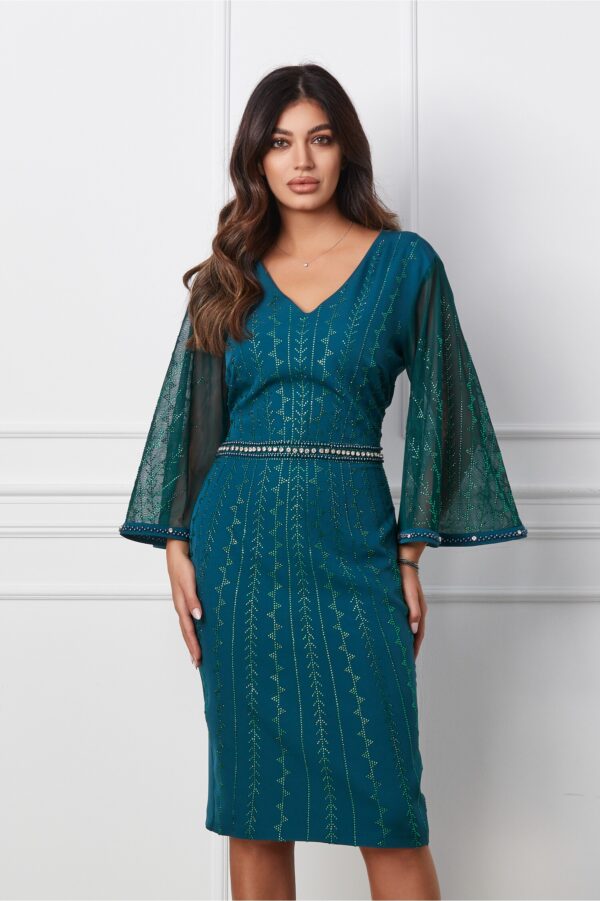 Rochie Eveline turcoaz cu strasuri