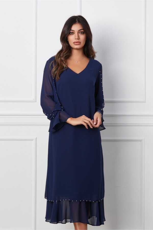 Rochie Gabriela bleumarin cu perlute
